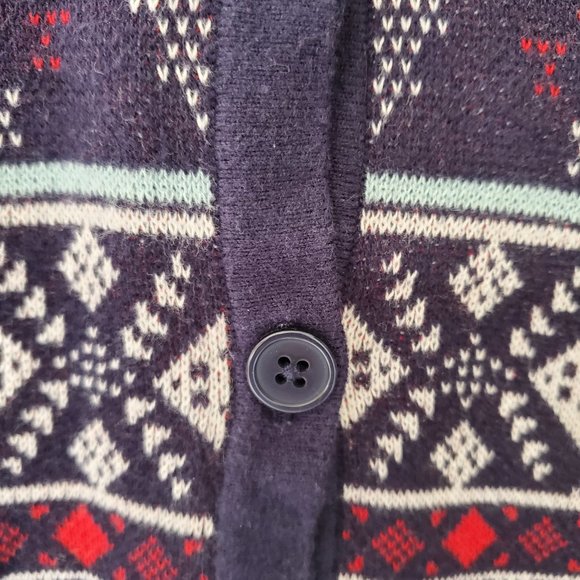 Women's/Girl's Geometric Pattern Navy Button Front Cardigan Sz Small 100% Cotton - Picture 3 of 4